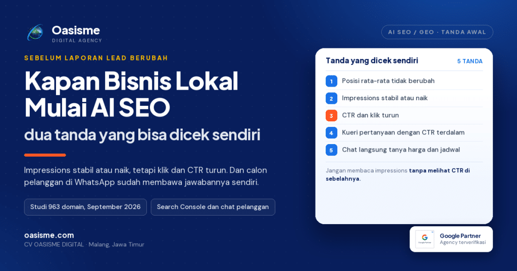 Ilustrasi artikel: tanda awal bisnis lokal perlu mulai AI SEO di Search Console dan chat pelanggan