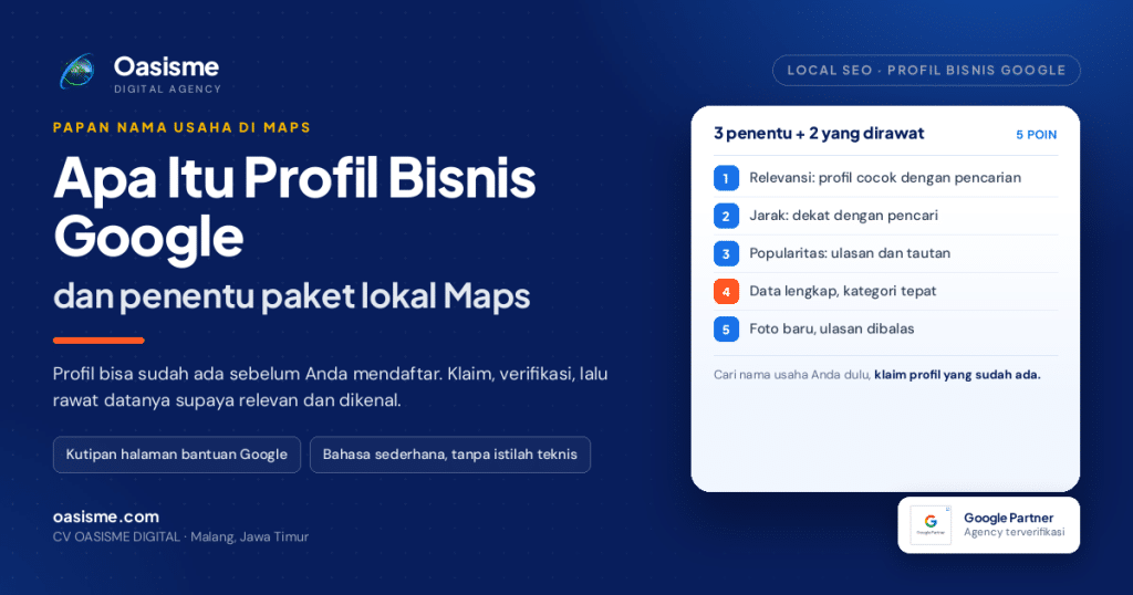 Ilustrasi artikel: apa itu Profil Bisnis Google dan tiga faktor yang menentukan paket lokal Maps